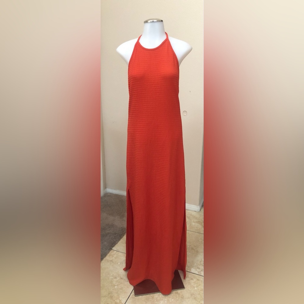 Forever 21 Orange Ribbed Maxi Skirt with Slit